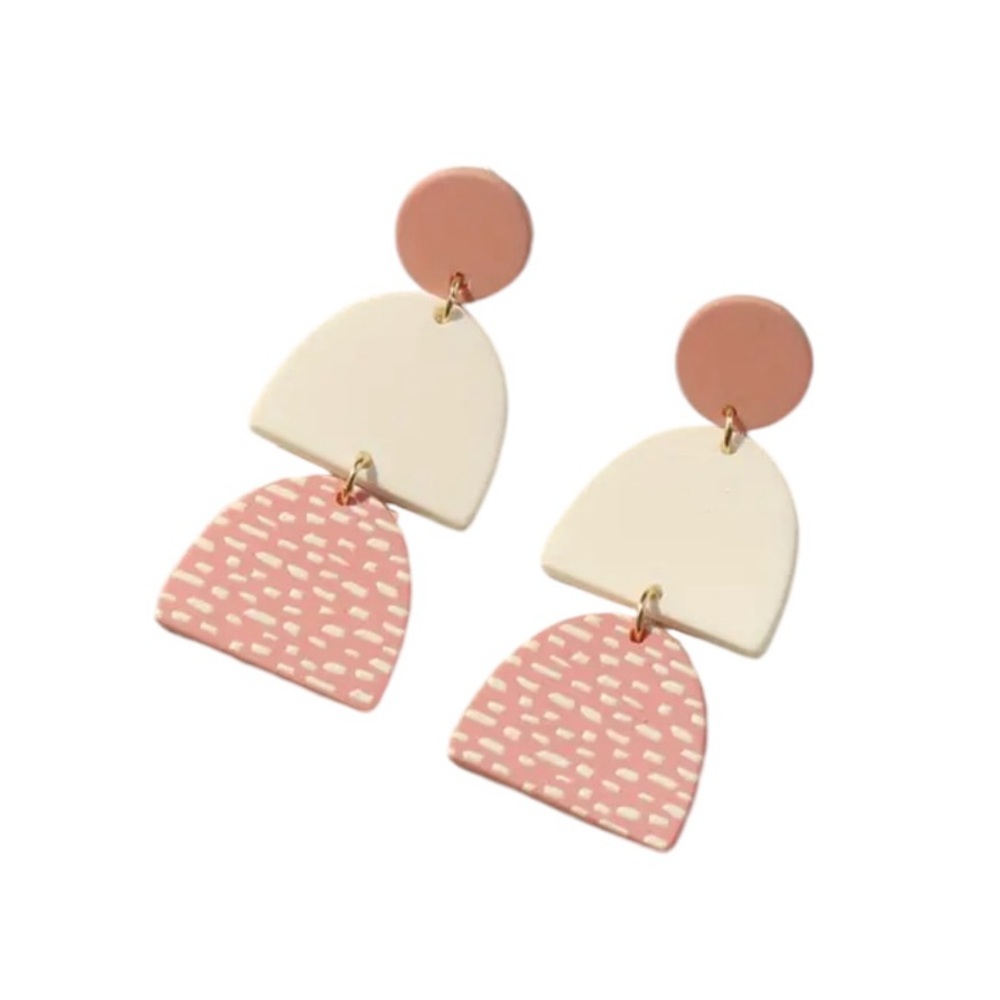 Acrylic Pink and White Playful Geometric Drop Earrings